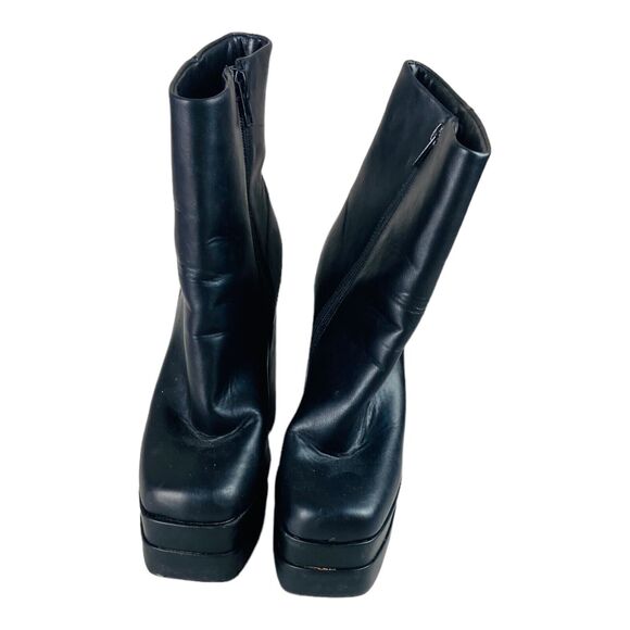 Womens High Block Heels Square Zip Platform Ankle Booties Boots Black Size 9 - Picture 4 of 8